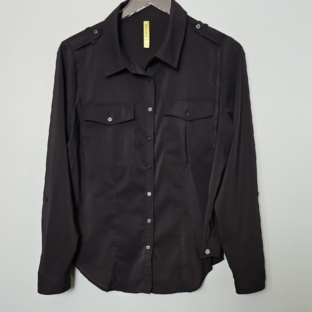 Betabrand Convertible Black Button Down Long Sleeve Collared Work Blouse Medium - Picture 2 of 10